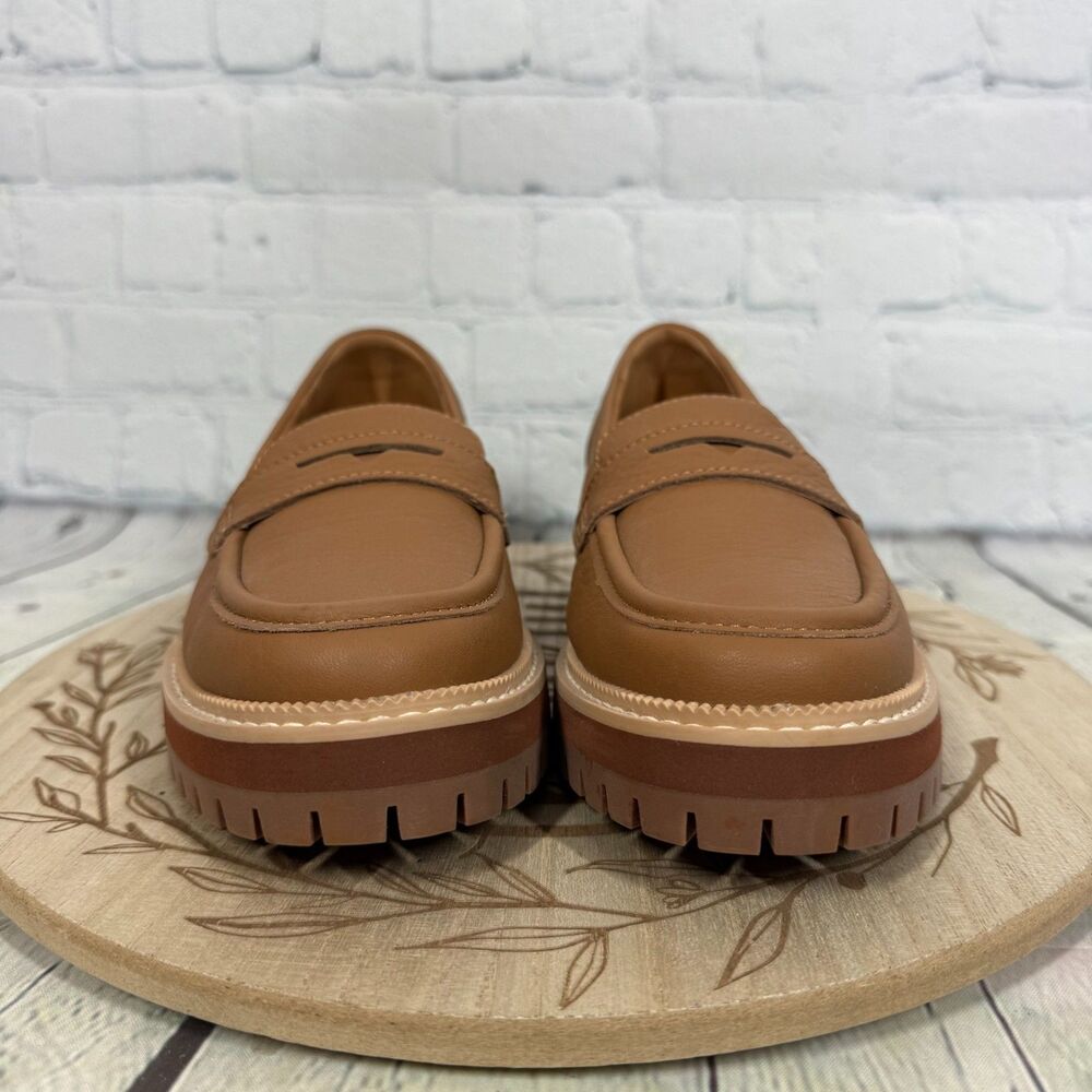 Toms Platform Loafers Women Size 6 Tan Camel Slip On Preppy Minimalist Shoes - Picture 2 of 10
